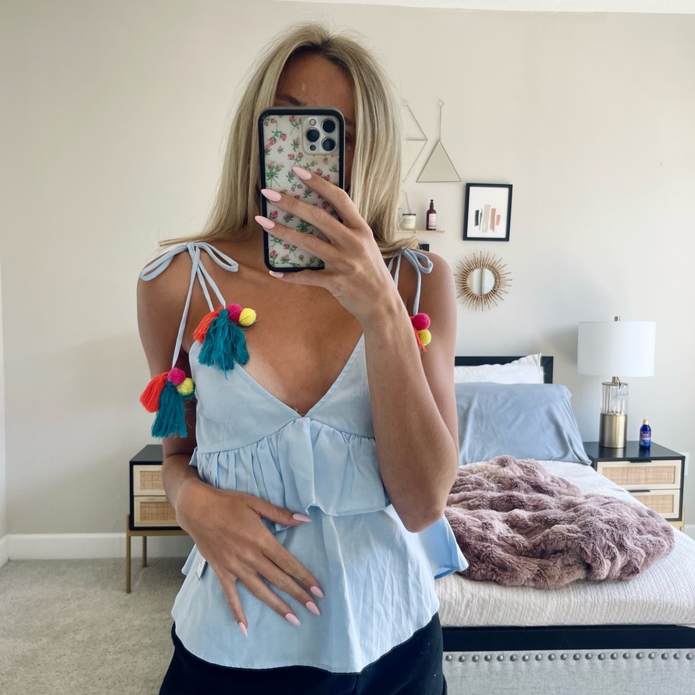 Goodnight Macaroon Light Blue Tank Top with Colorful Tassels